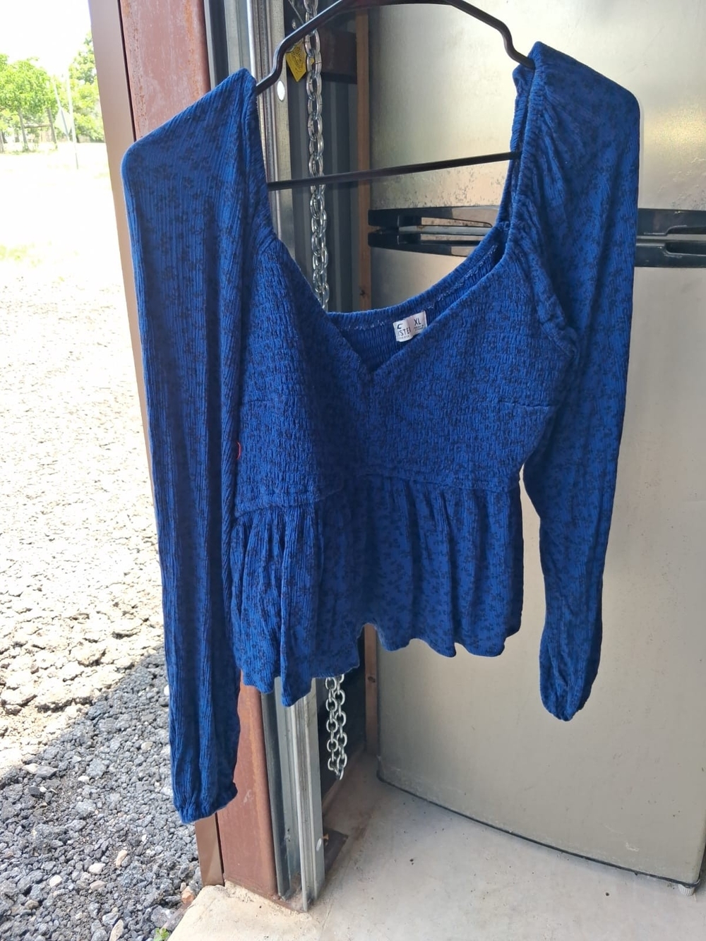 Hollister Royal Blue Smocked Peplum Long-Sleeve Top